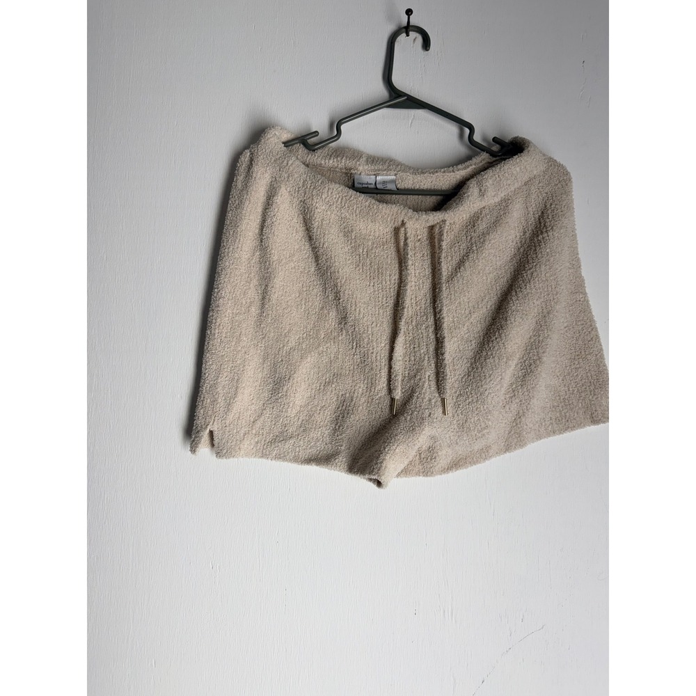 Cupcakes and Cashmere Tan Fuzzy Eyelash Knit Lounge Shorts Large Cozy Pajamas